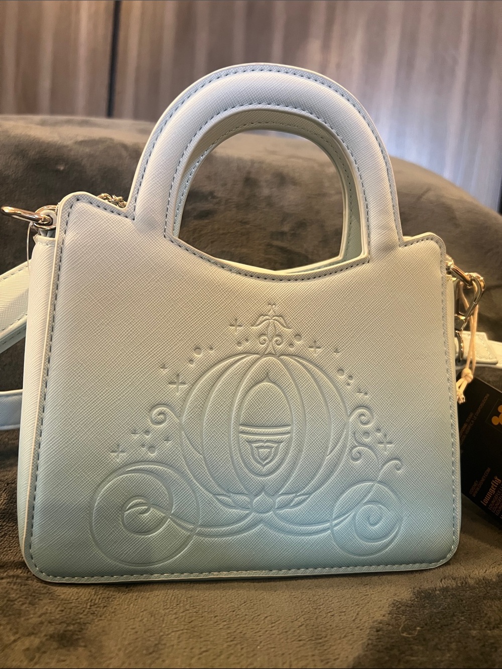 Disney X Loungefly  Cinderella Light Blue Embossed Mini Handbag with Chain - Picture 6 of 12